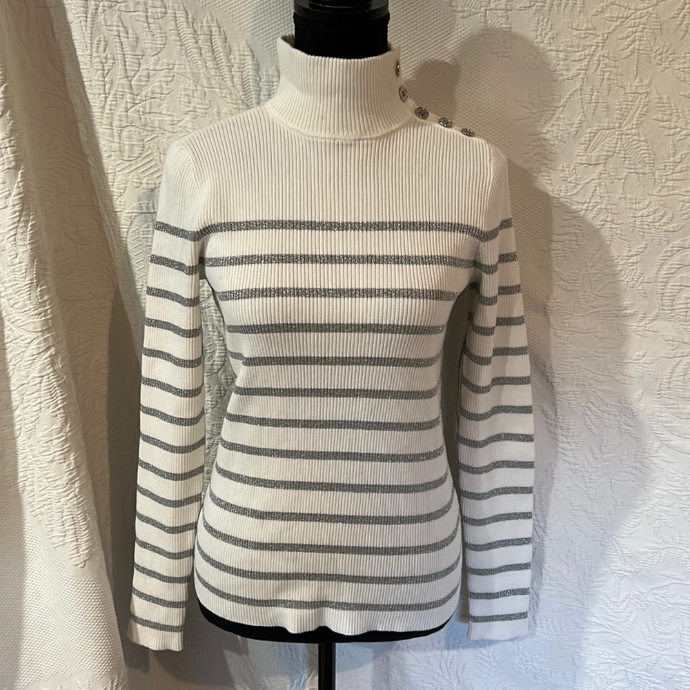 Ralph Lauren button up mockneck sweater, size medium petite, NWT